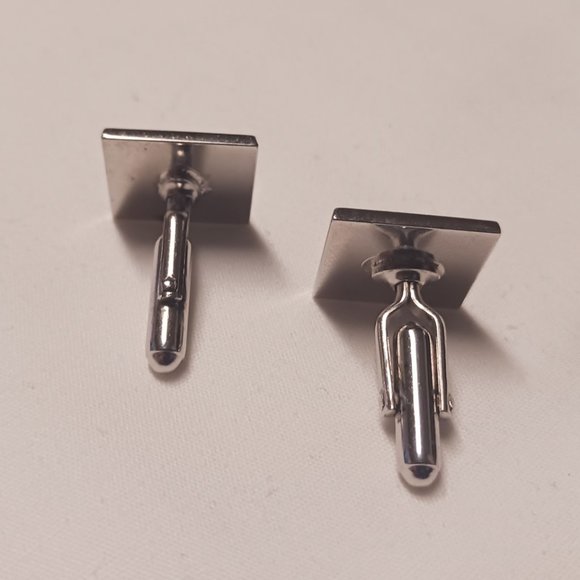 Mens Vintage Anson Cufflinks Silvertone Black Cut Floral Design Pair Cuff Links - Picture 4 of 7